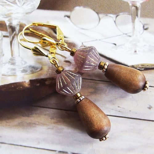 Boucles d'oreilles bois esprit bohème nature