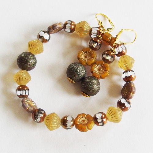 Parure vintage chic perles verre tchèque de bohème