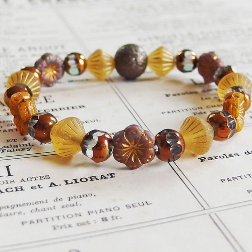 Bracelet vintage retro perles verre tchèque de bohème