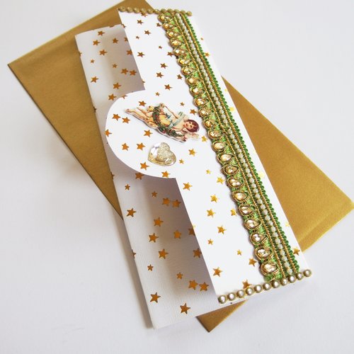 Carte enveloppe pochette vintage pour chèque-cadeau noël jour de l'an