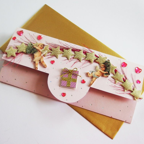 Carte enveloppe pochette pour chèque-cadeau shabby avec anges