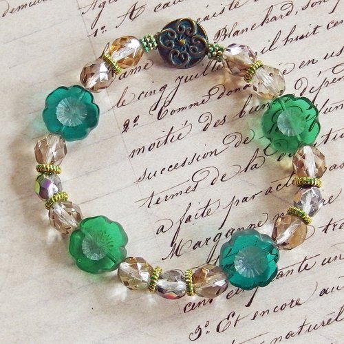 Bracelet vintage retro perles verre tchèque de bohème