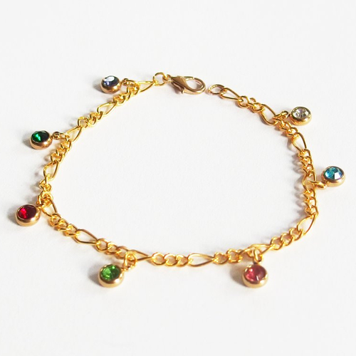 Bracelet gourmette chaine breloques strass