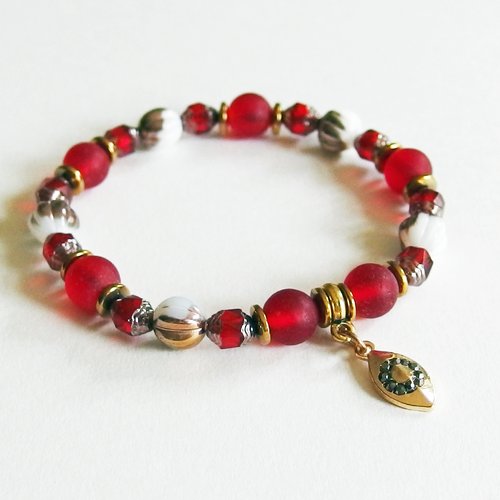 Bracelet vintage verre tchèque et breloque