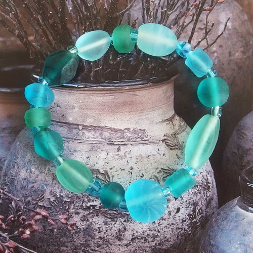 Bracelet femme boho chic "esprit de la mer" perles verre givré dépoli