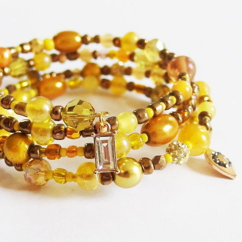 Bracelet manchette multirangs "soleil d'or"