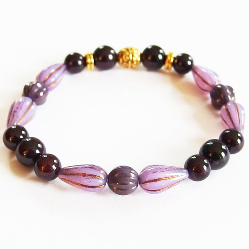 Bracelet pierre de gemme grenat et verre tchèque de bohème