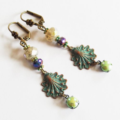 Boucles d'oreilles vintage baroque verre tchèque "esprit de la mer"