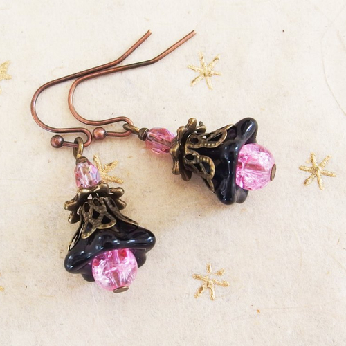 Boucles d'oreilles vintage boho rose