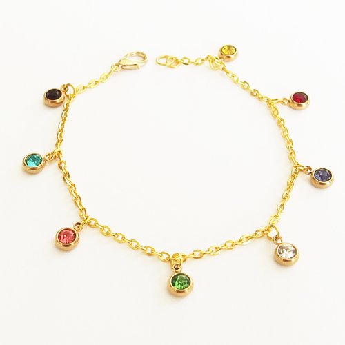 Bracelet gourmette chaine fine breloques strass