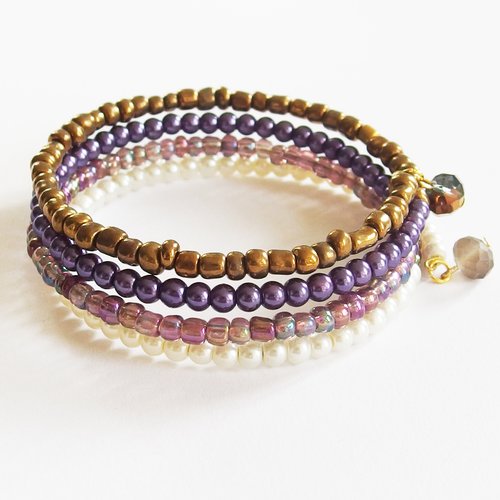 Bracelet manchette multirangs "nacre d'été"