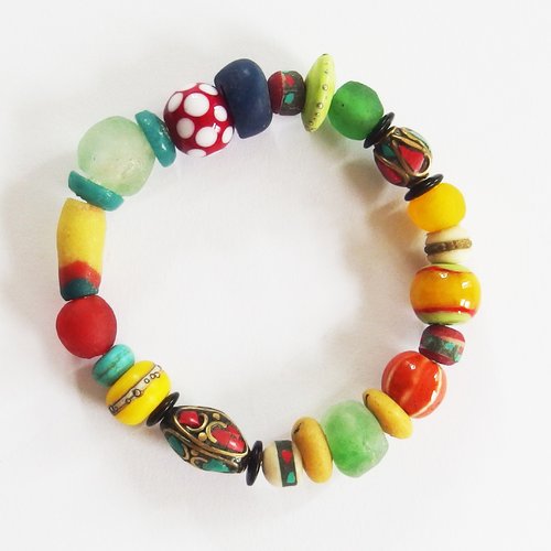 Bracelet boho tribal "joie de vivre" verre lampwork et verre recyclé