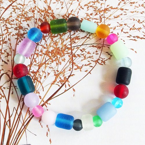 Bracelet bohème perles verre givré dépoli couleurs vives or