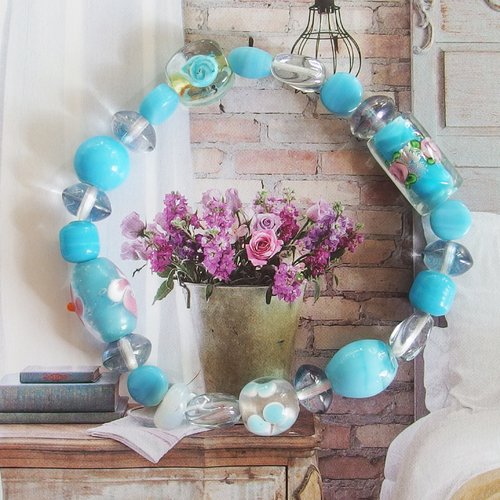 Bracelet "bohème bleue" perles lampwork et murano