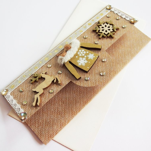 Carte enveloppe pochette pour chèque-cadeau noël jour de l'an neige sports d'hiver