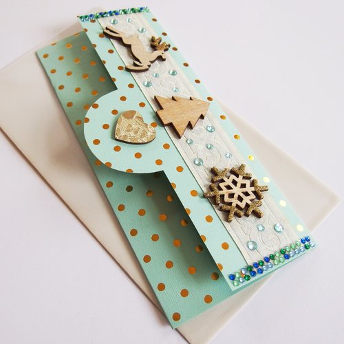 Carte enveloppe pochette pour chèque-cadeau noël voeux avec sapin et renne