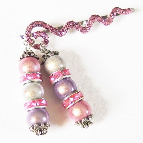 Pince bijou de cheveux perles magiques et strass rose