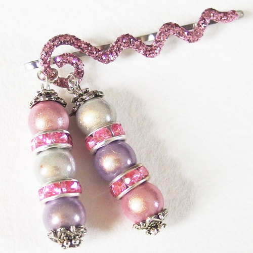 Pince bijou de cheveux perles magiques et strass rose