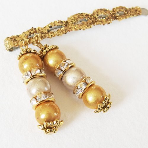 Pince bijou de cheveux perles magiques strass et paillettes or