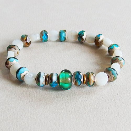 Bracelet opaline indienne et perles verre tchèque de bohème