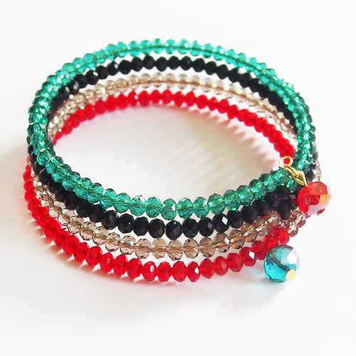 Bracelet manchette multirangs fêtes perles verre de bohème