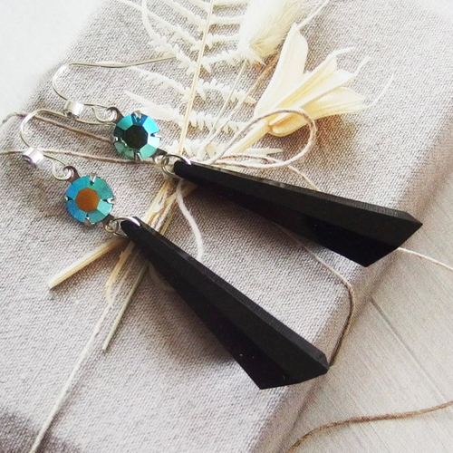 Boucles d'oreilles soirée fête élégance noir et vert