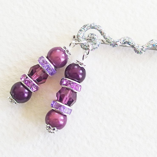 Pince bijou de cheveux perles magiques strass prune et argent