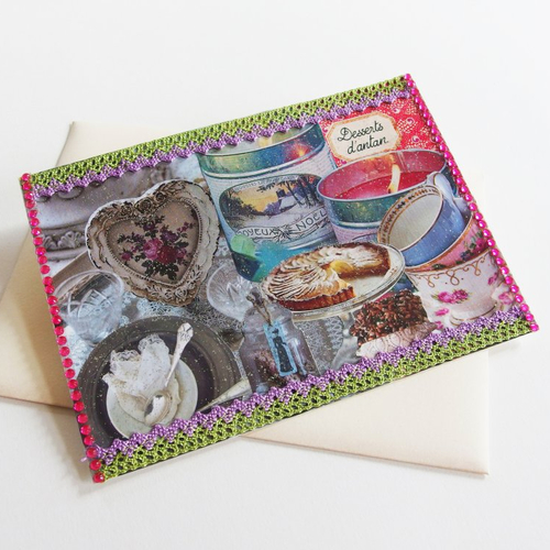 Carte postale collage noël vintage desserts d'antan