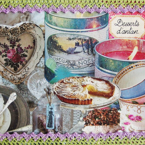 Carte postale collage noël vintage desserts d'antan