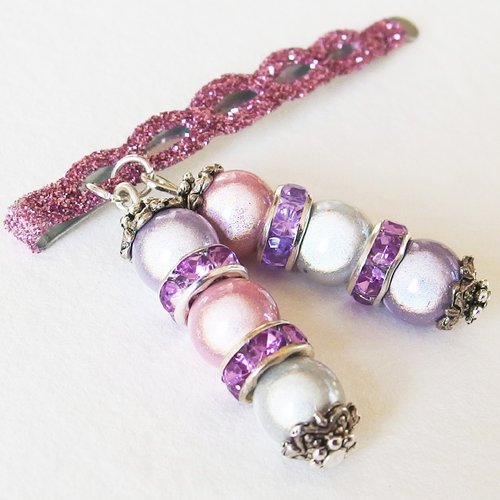 Pince bijou de cheveux perles magiques strass rose et argent