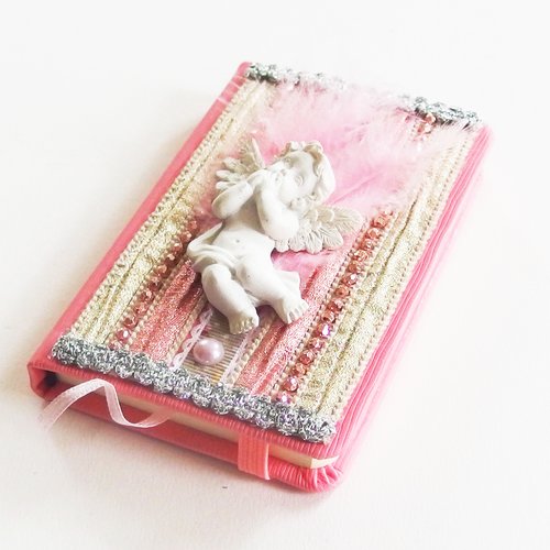 Petit carnet shabby chic "comme un ange" rose