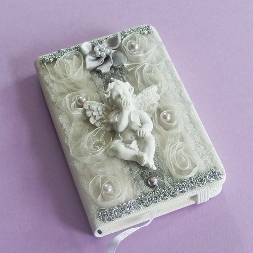 Petit carnet shabby chic "comme un ange" blanc