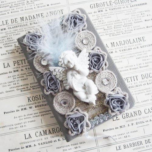 Petit carnet shabby chic "ange pensif" gris