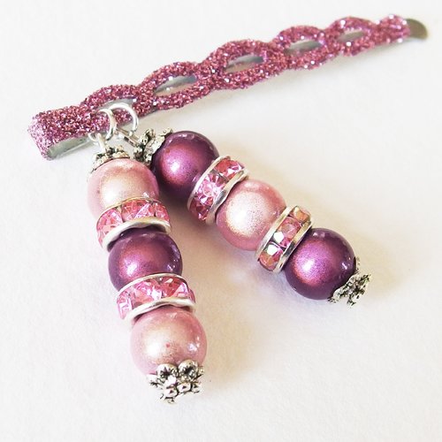 Pince bijou de cheveux perles magiques strass rose et argent