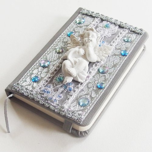 Petit carnet shabby chic "comme un ange" gris