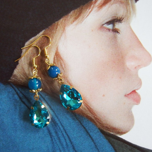 Boucles d'oreilles baroque verre agate bleu - jour de fête