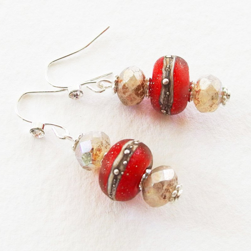 Boucles d'oreilles baroque verre soufflé rouge argent