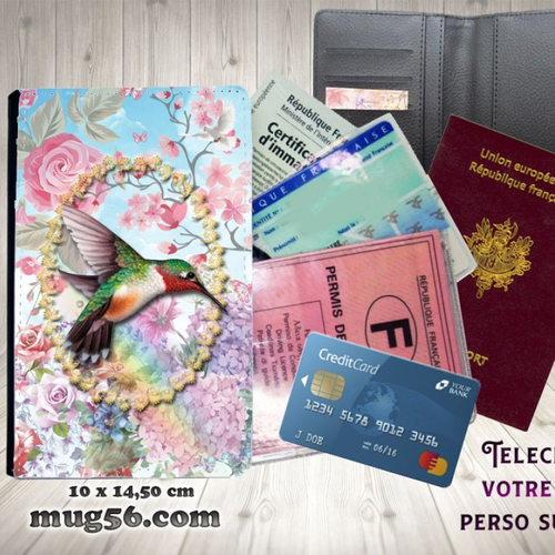 Protège passeport, porte cartes, colibri #101