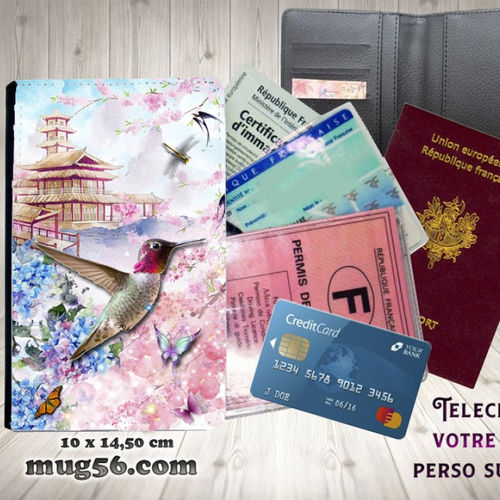 Protège passeport, porte cartes, colibri #103