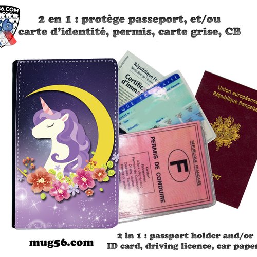 Protège passeport, porte cartes, licorne 