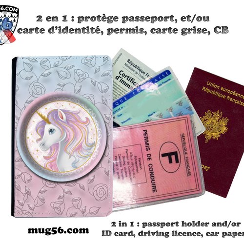 Protège passeport, porte cartes, licorne #111