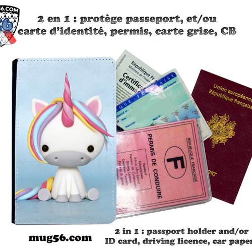 Protège passeport, porte cartes, licorne #113