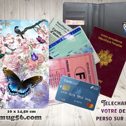 Protège passeport, porte cartes, papillons #01