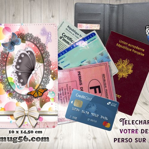 Protège passeport, porte cartes, papillons #02