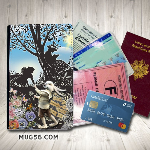 Protège passeport, porte cartes, alice aux pays des merveilles #101 follow the white rabbit