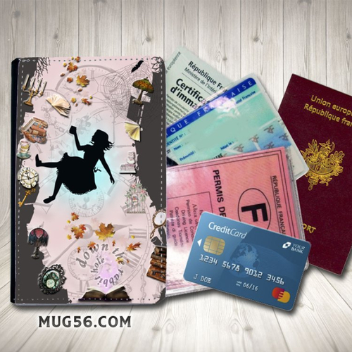 Protège passeport, porte cartes, alice aux pays des merveilles #104 down the rabbit hole