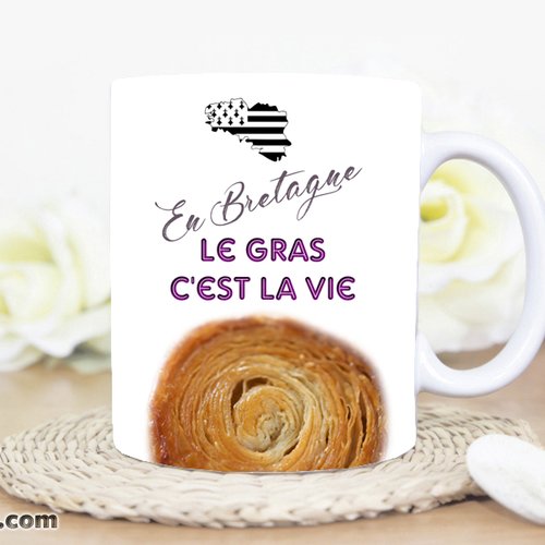 Mug breton bretagne 010 personnalisable prénom "le gras c'est la vie"
