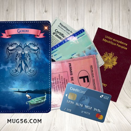 Protège passeport, porte cartes, signe du zodiaque gémeaux 02