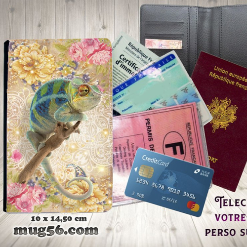 Protège passeport, porte cartes, caméléon 002