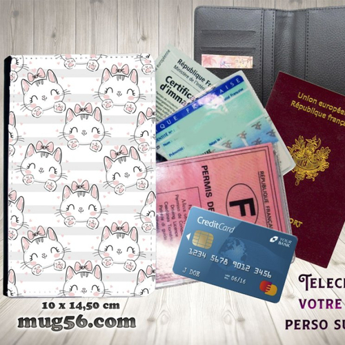 Protège passeport, porte cartes, chat 001